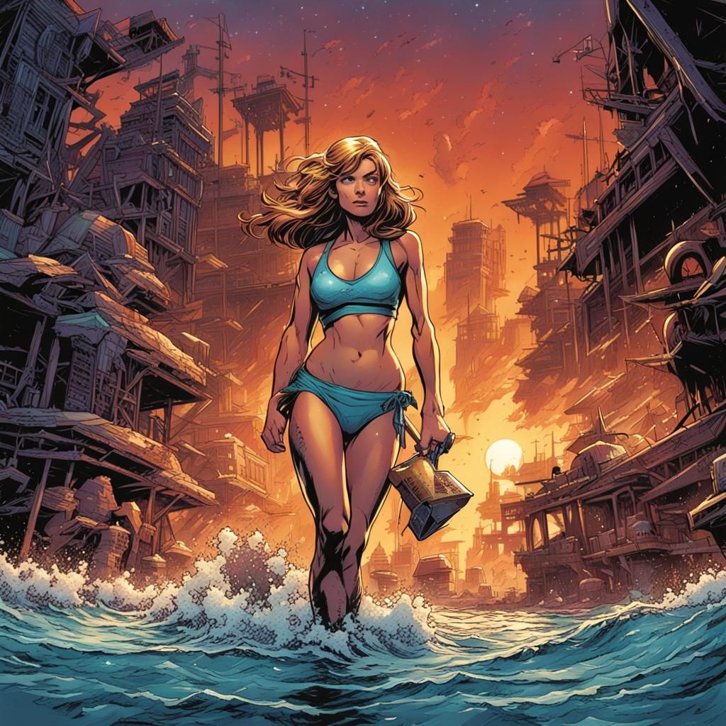Comic Book Art Bikini Girl Illustration