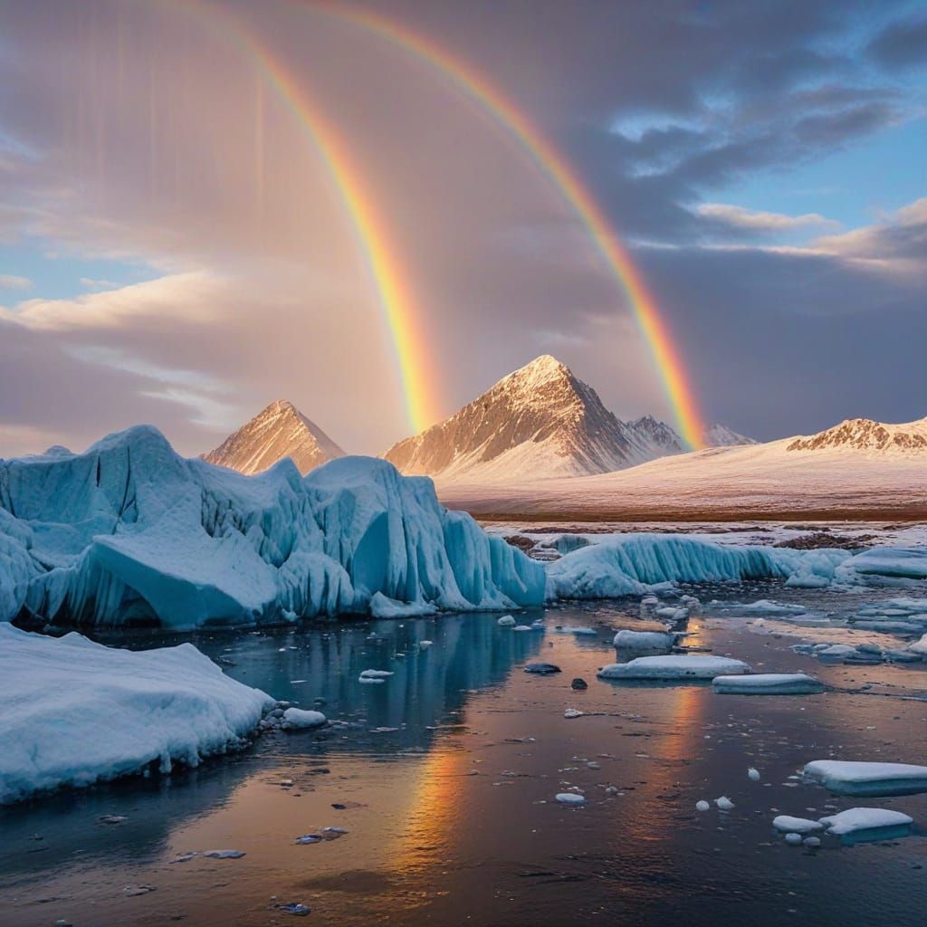 Ice Rainbow Between Ocean and Tundra in Vivid Digital Art