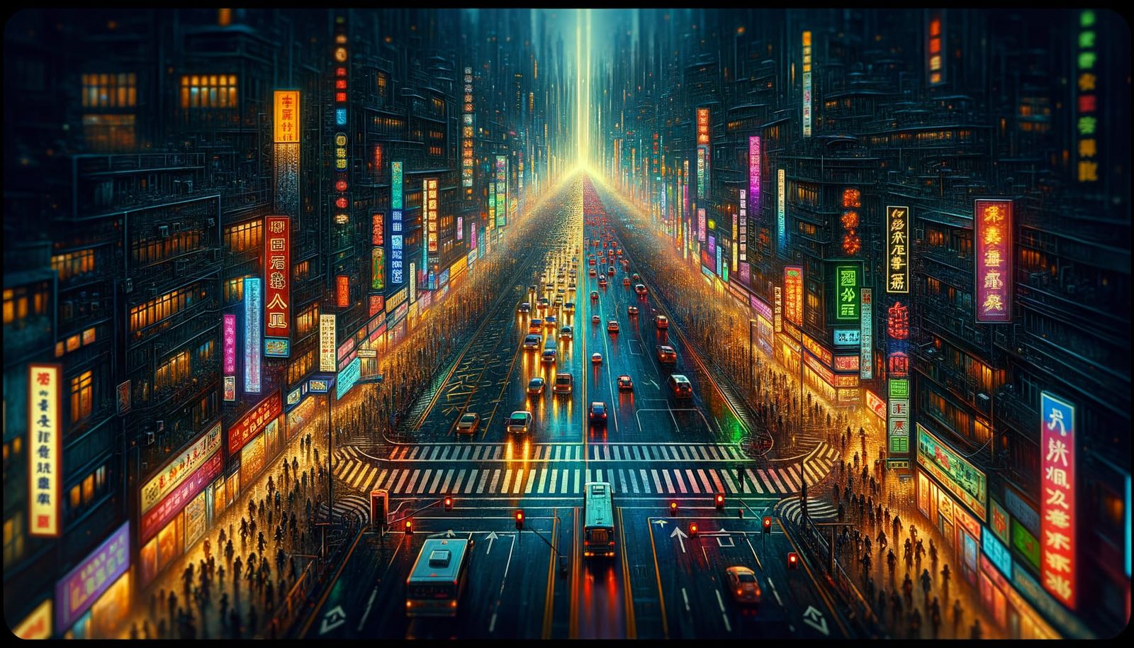 Overhead View of Lively City Street at Night