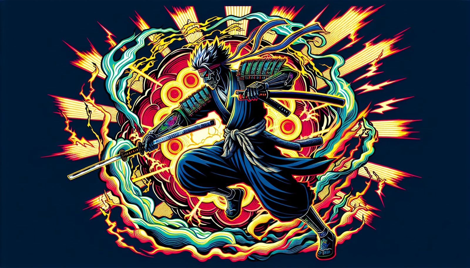 Fearsome Character in Ukiyo-e Style with Katana