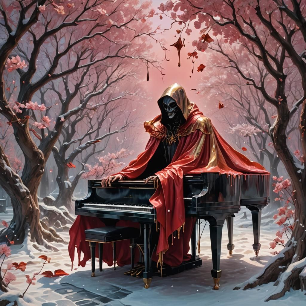 Surrealist Piano Player in Dreamlike Setting