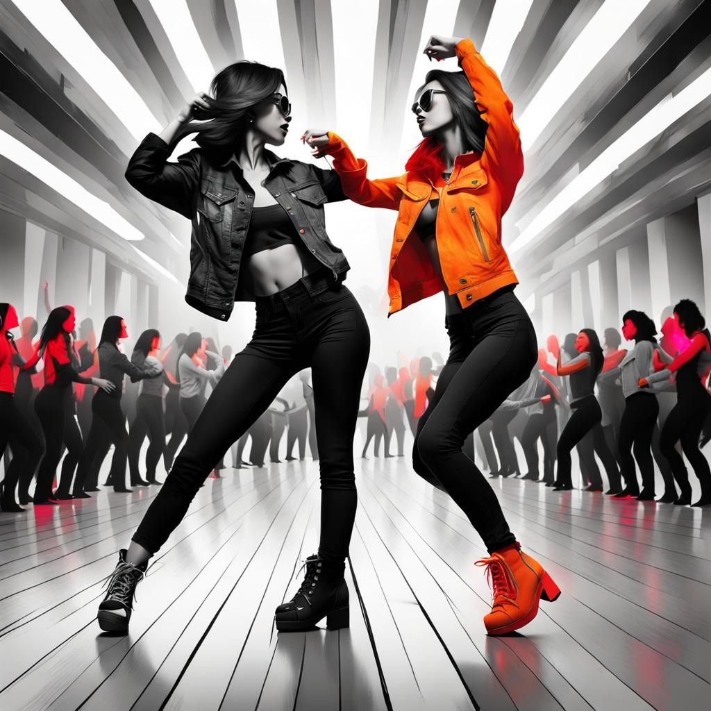 Lesbians Dancing in Selective Color Concept Art