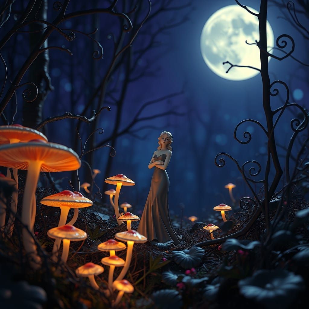 Luminous Forest Goddess in Mystical Moonlight