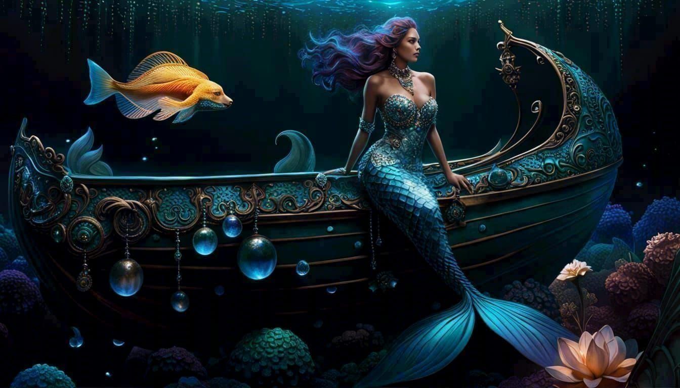A mermaid leaning on a boat