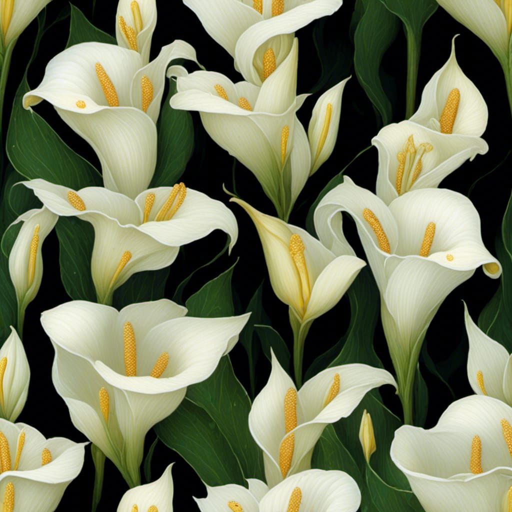 White Calla Lilies on Black in Visionary Style