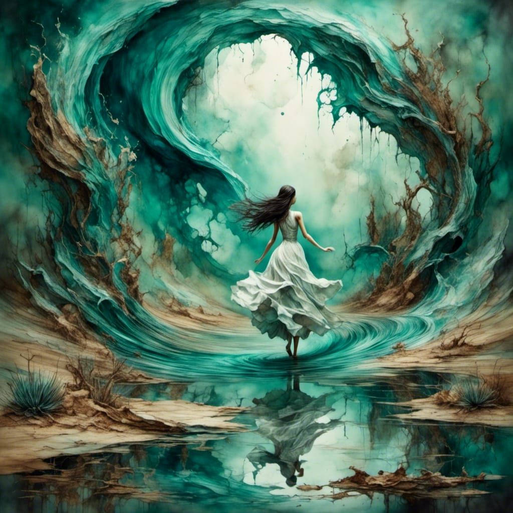 Surreal Desert Pond Monster in Fantasy Book Art