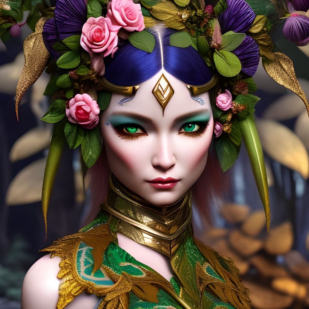 Elf Girl Portrait in Dense Forest, Detailed Matte Painting
