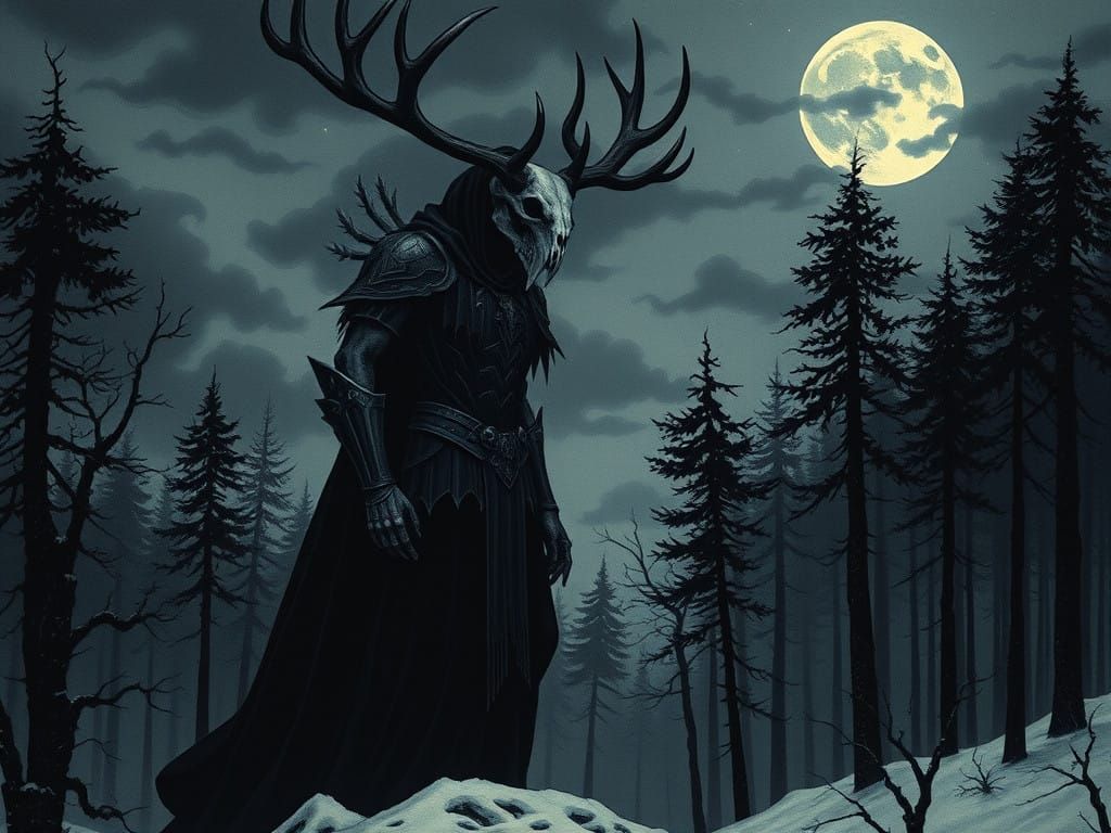 Gothic Figure in Winter Woodland