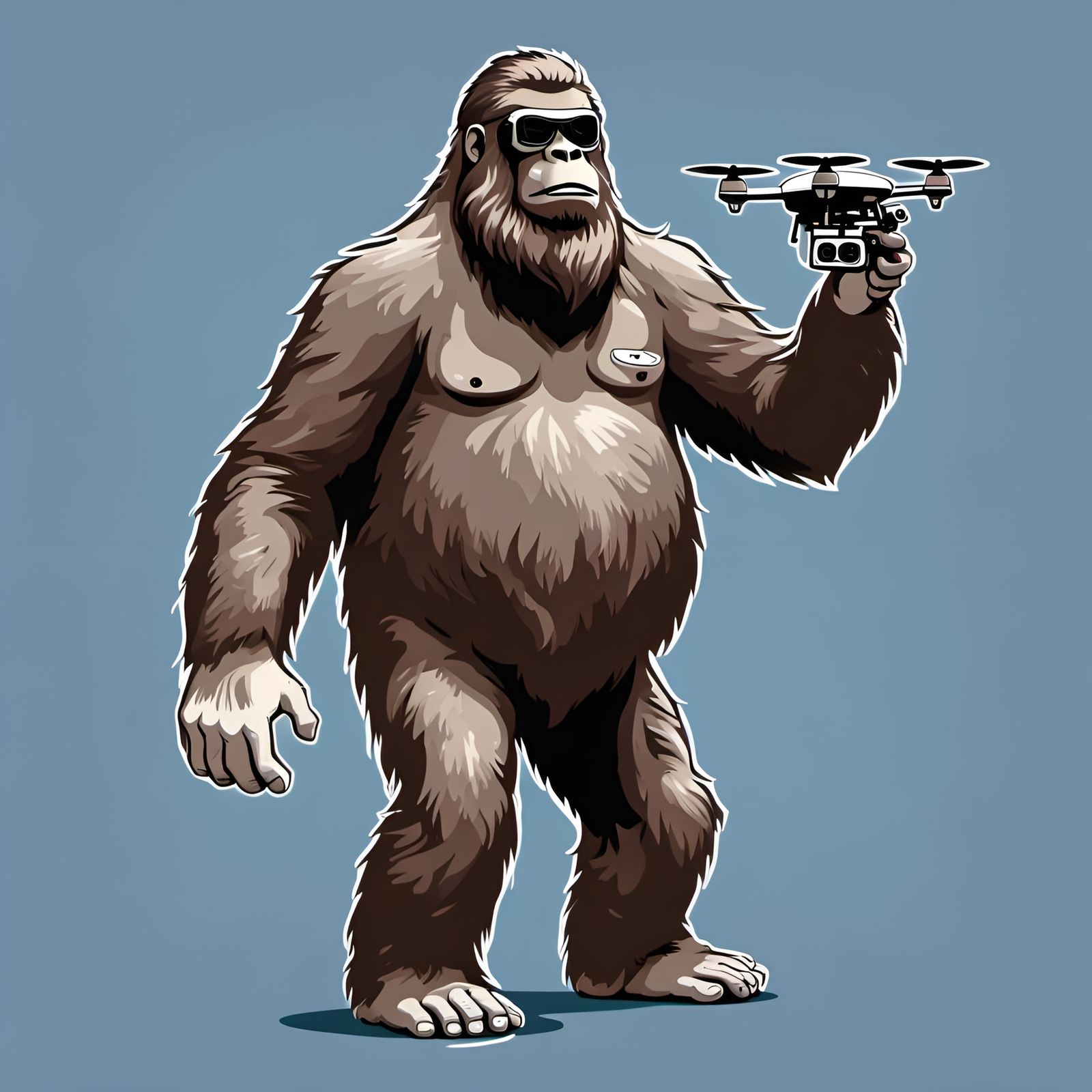 Bigfoot Flies a Drone: Vector Graphic T-Shirt Design