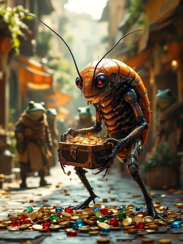 Intricately Detailed Cockroach Concept Art in Vibrant Mercha...