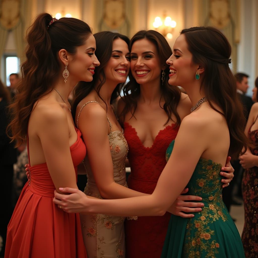 Actresses' Affectionate Embrace in Art Nouveau Style