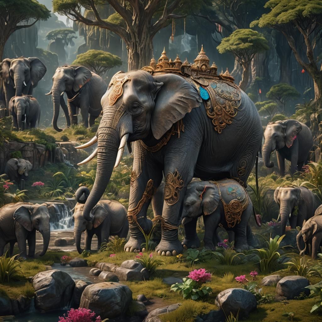 Fantastical Elephant in Detailed Matte Painting