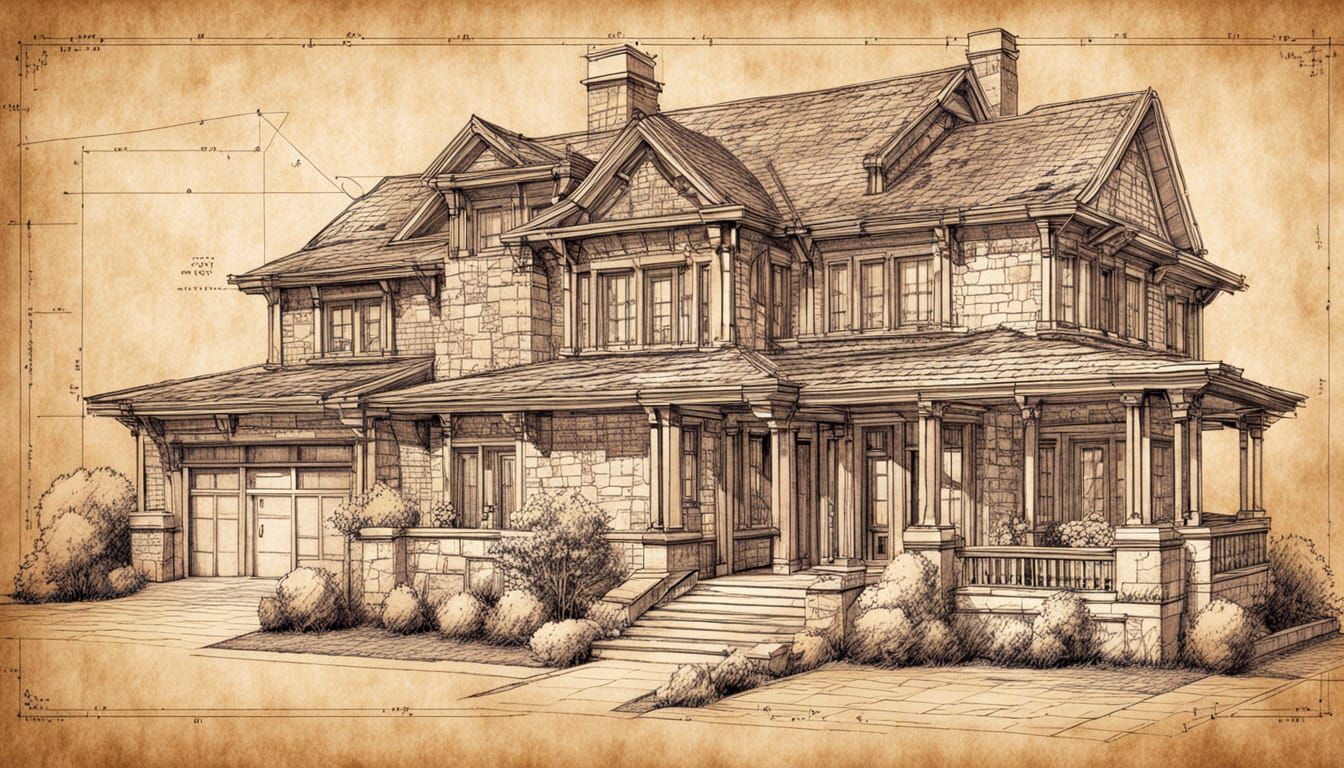 Hand-Drawn Architectural Plans with Intricate Details