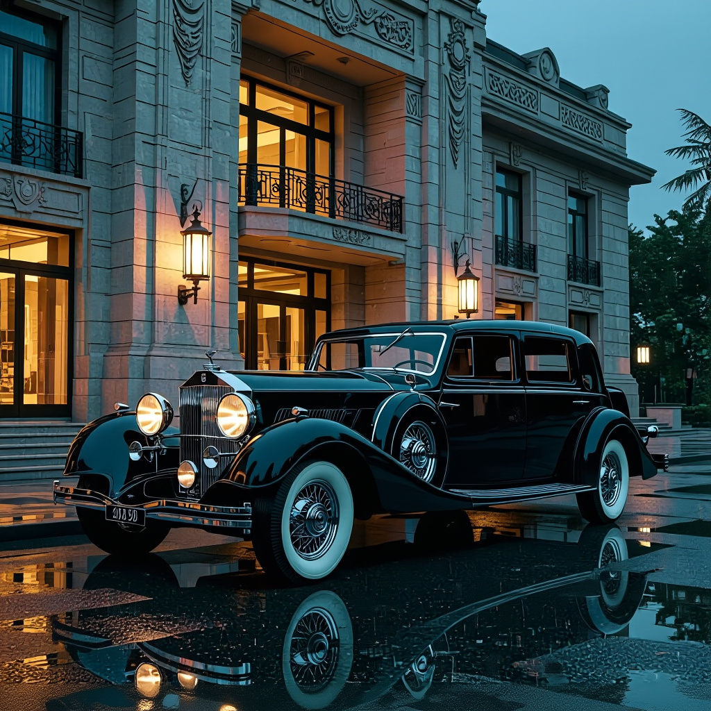 Glitch Art Limousine in 1930s Deco Setting