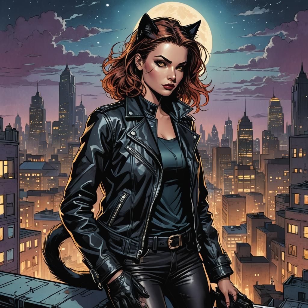 Woman with Cat in Comic Book Art Style