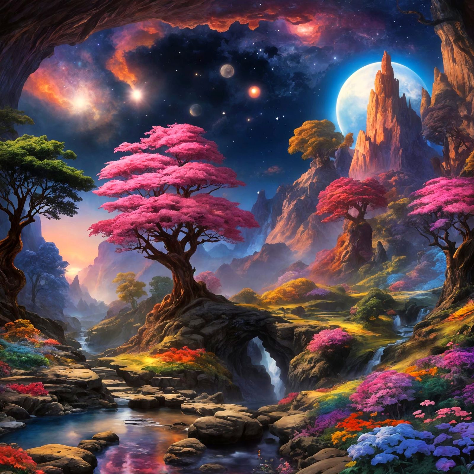 Photorealistic Cosmic Wonderland Landscape in Fantasy Style