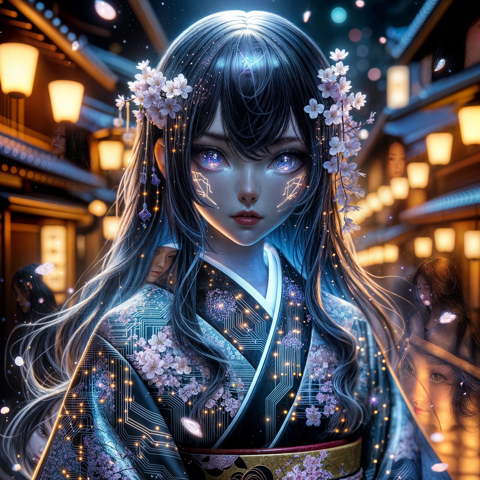 Anime Portrait of Ethereal Japanese Woman in Sci-Fi Kimono