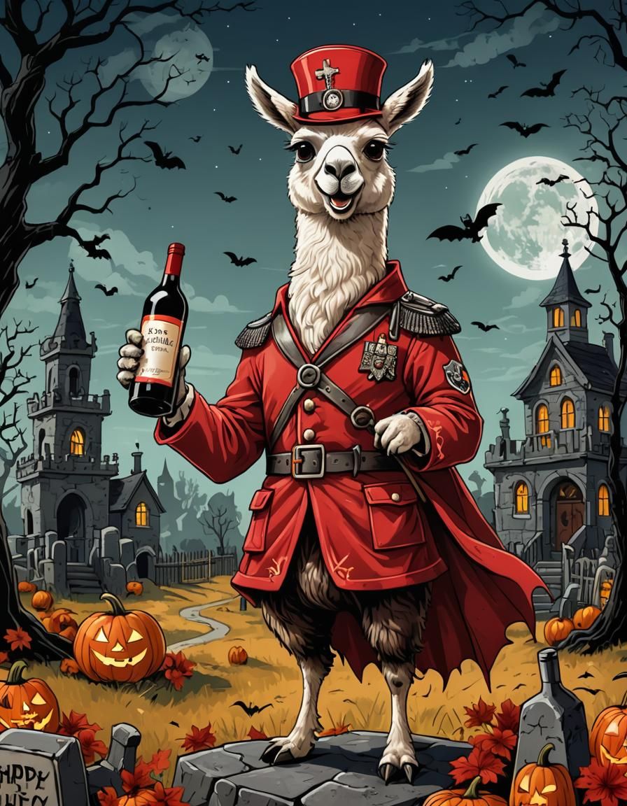 Llama Red Baron Halloween in Cemetery