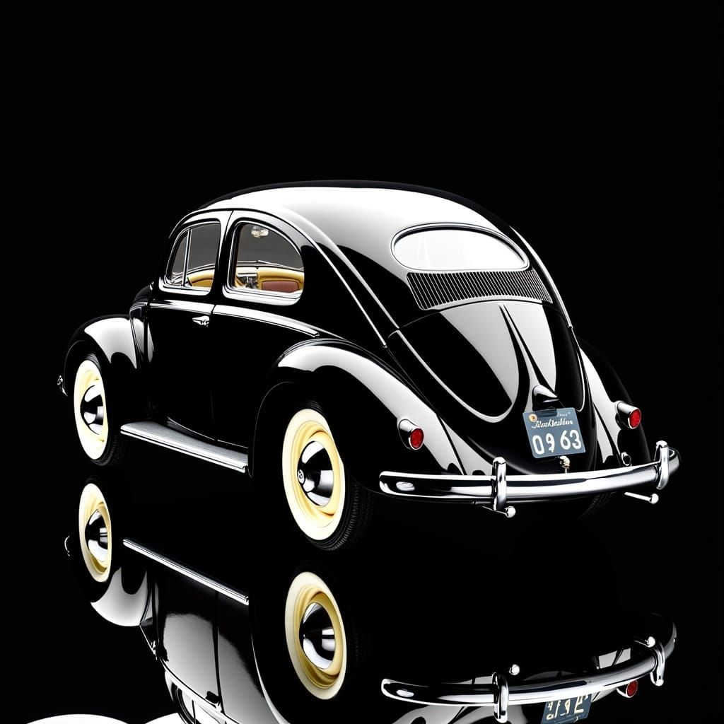 Sleek 1956 Volkswagen Beetle Oval Window in Glossy Black Stu...