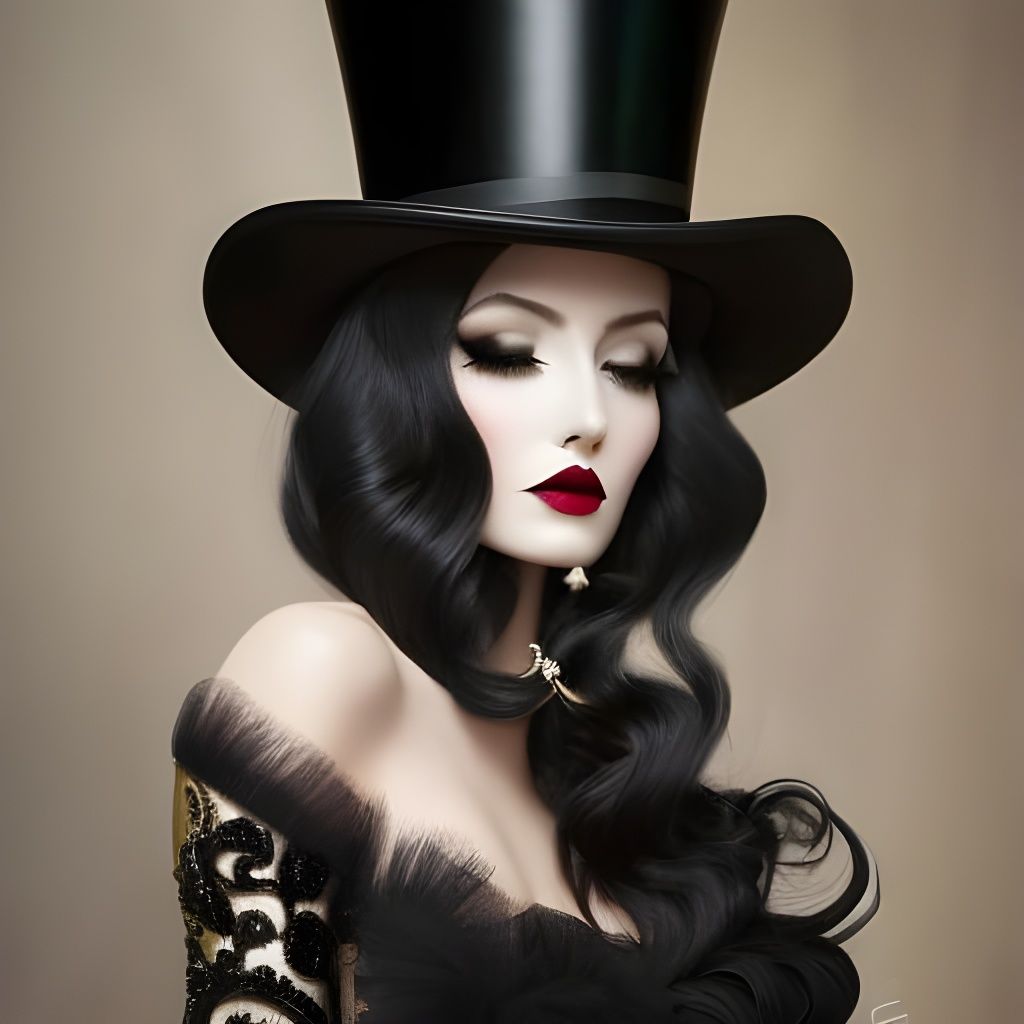 Elegant Goth Goddess with Top Hat Illustration