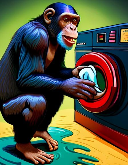 Chimpanzee Does Laundry: Hyperrealistic Splash Art