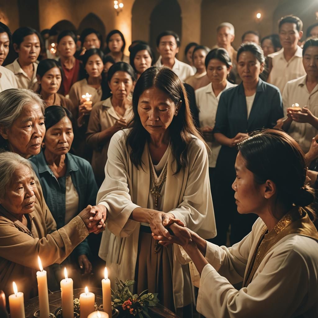 Faith Healer in Dimly Lit Chapel: Documentary Photography