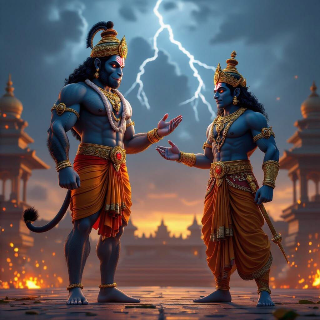Hanuman Reasoning with Ravana in Hyper-Realistic 3D