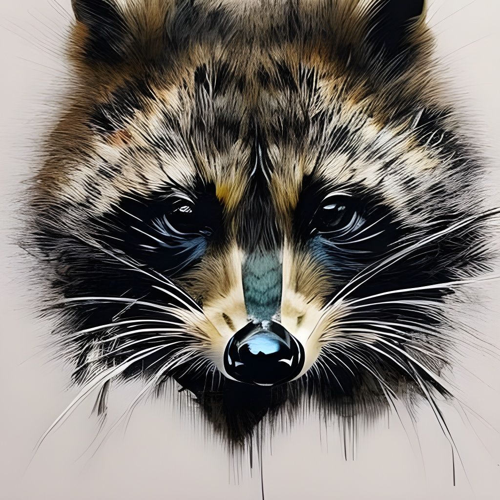 Hyperrealistic Raccoon Portrait in Ink Wash Style