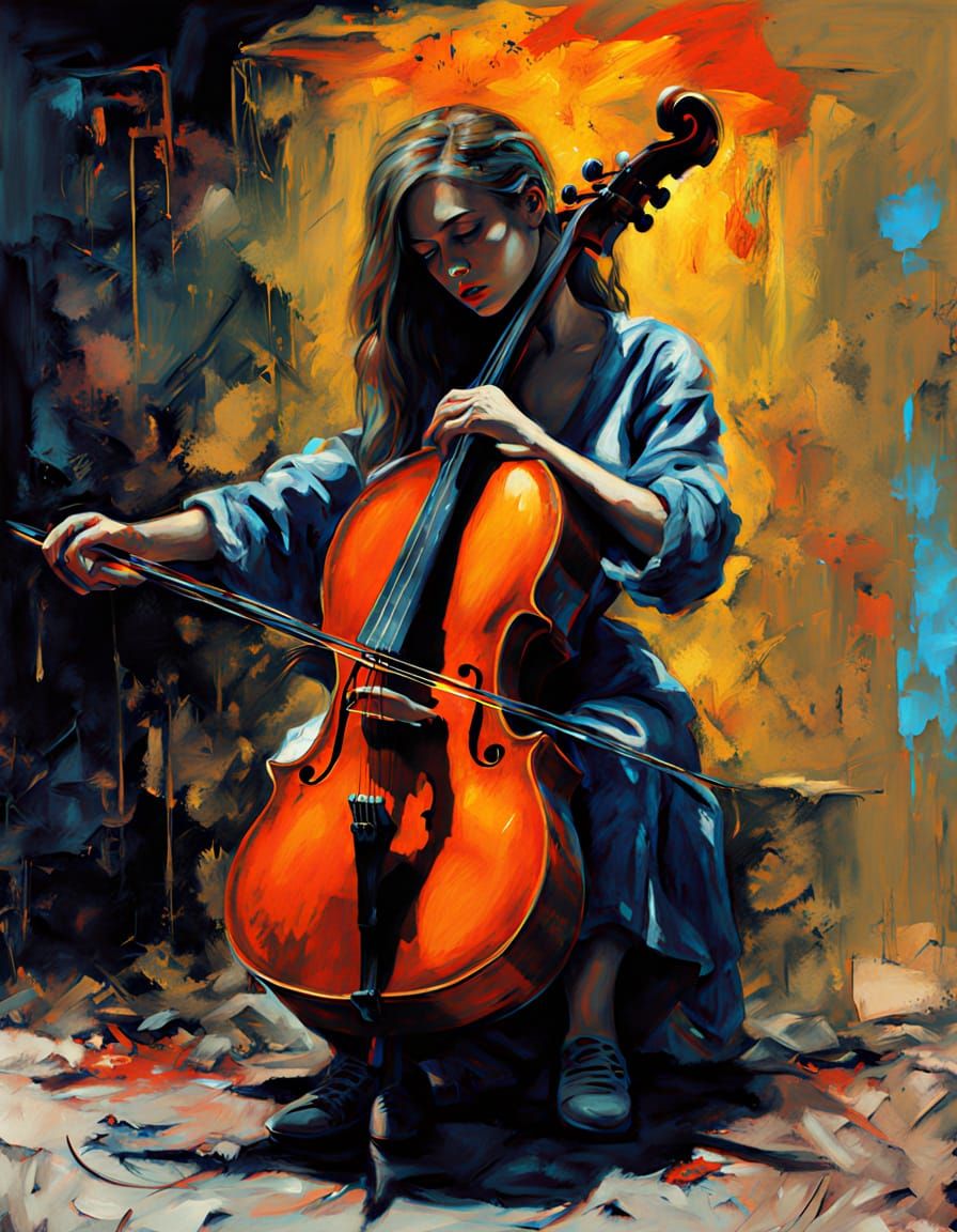 Woman Playing Cello in Alley with Graffiti Art