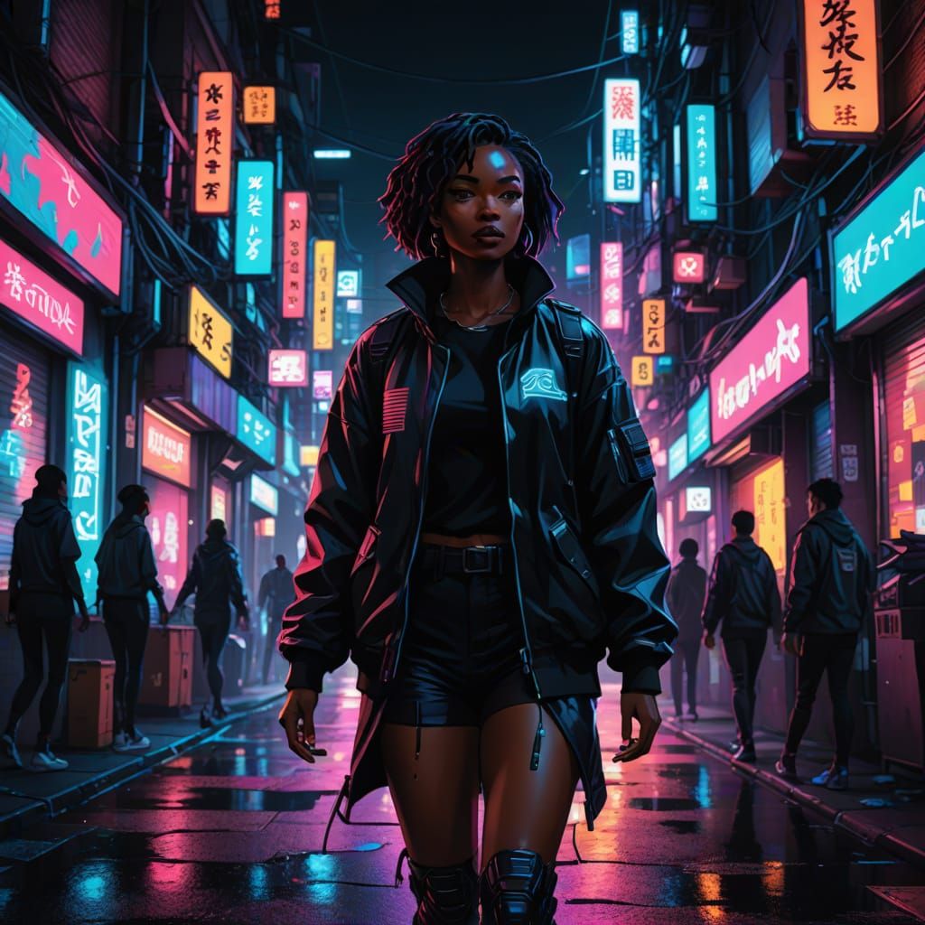 Cyberpunk Heroine in Neon City, Anime Style