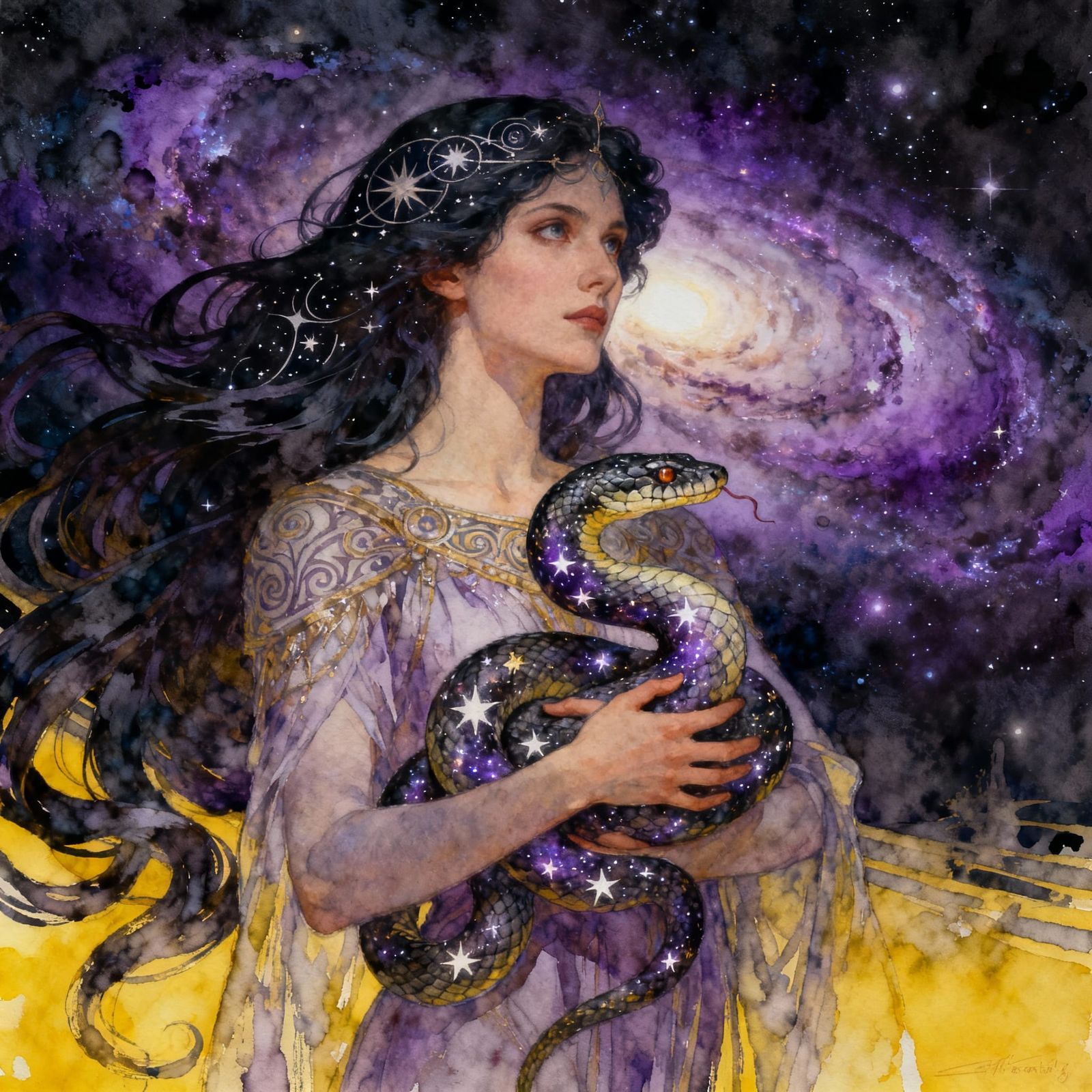 Celestial Goddess with Starry Serpent