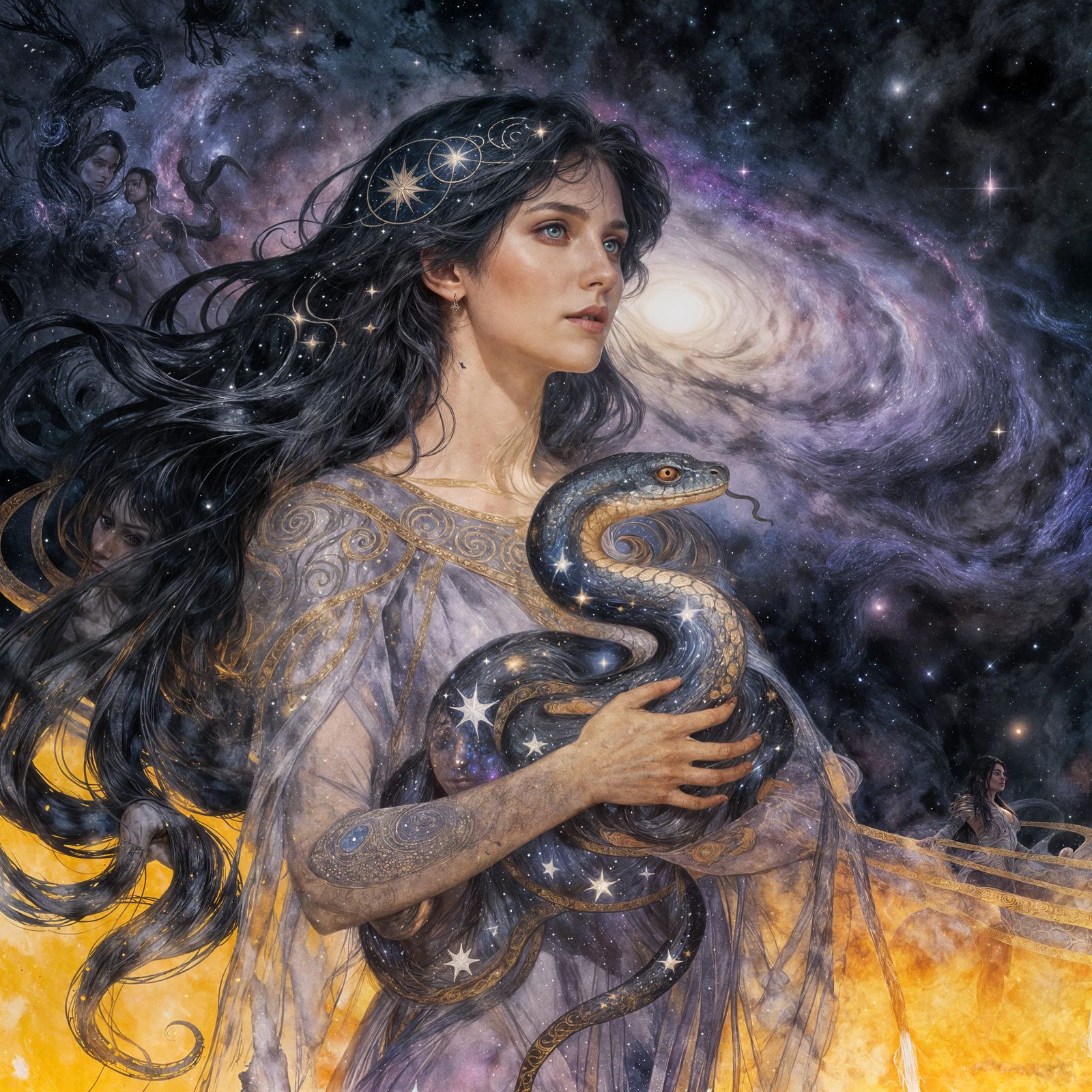 Celestial Goddess with Starry Serpent
