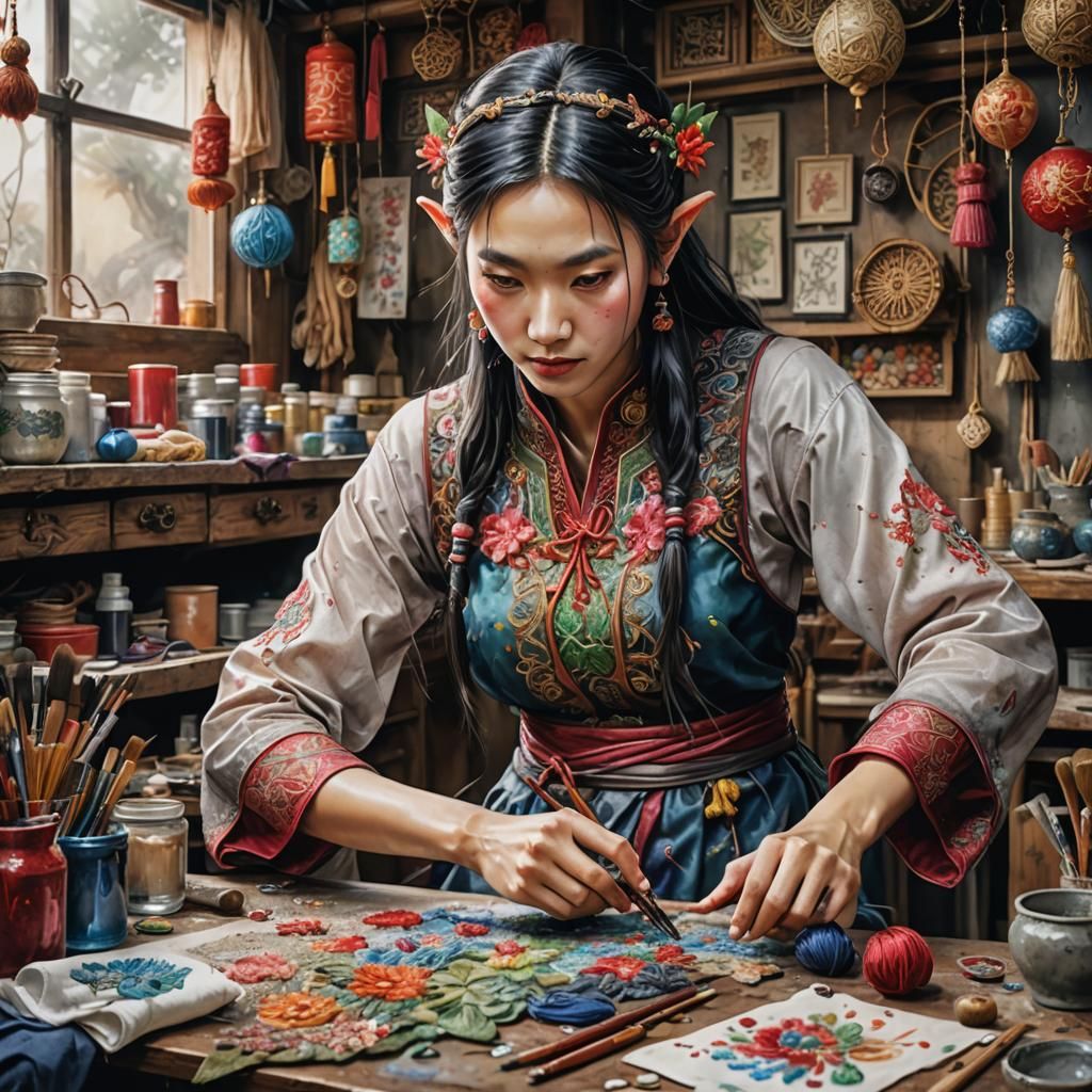 Blind elven embroideress