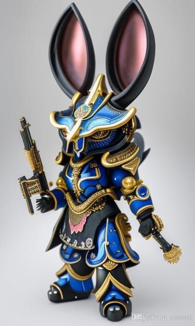 Black-Eyed Rabbit Robot with Ornate Guns