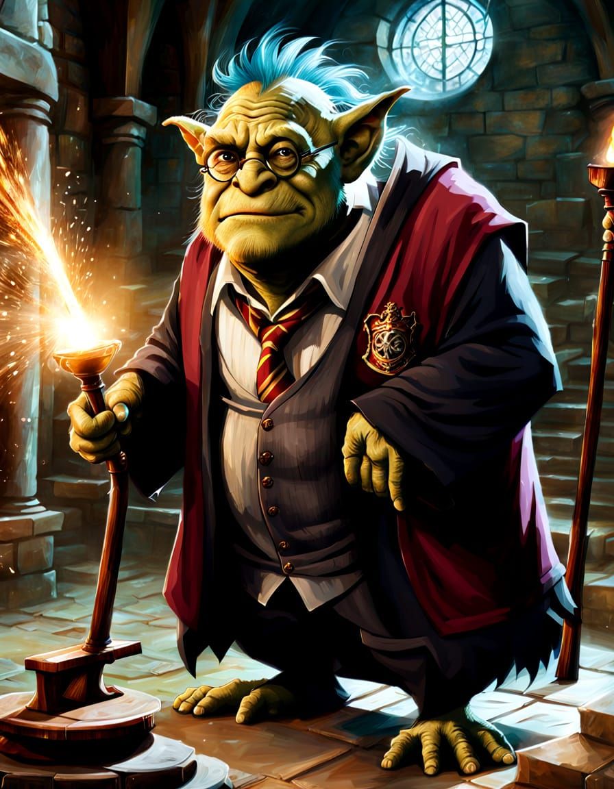 Trolls with Clubs in Bathroom Fantasy Scene