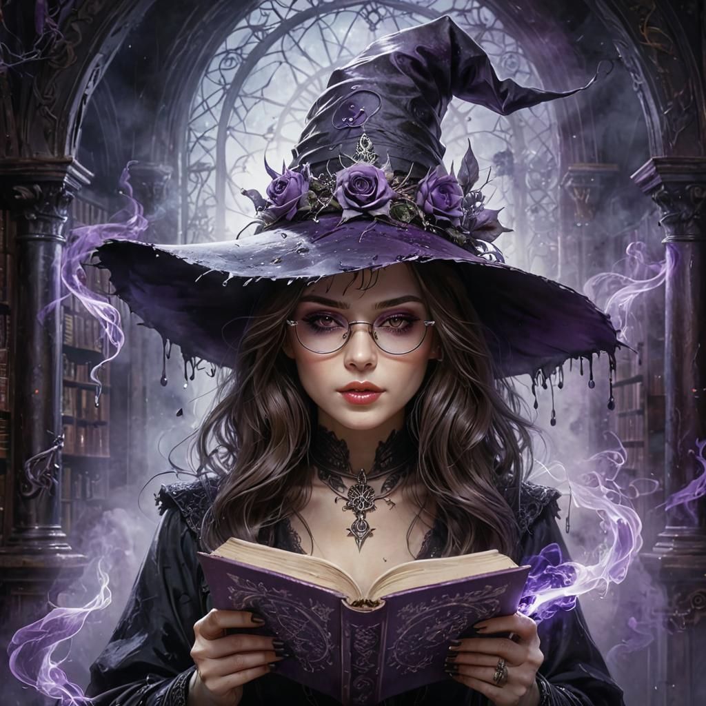 Gothic Witch Reading in Ethereal Library