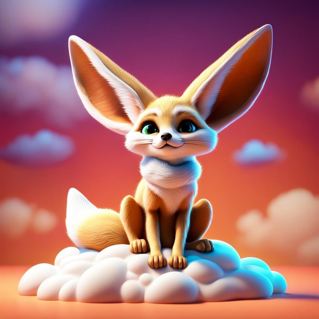 Fennec Fox on Cloud in Pixar Style