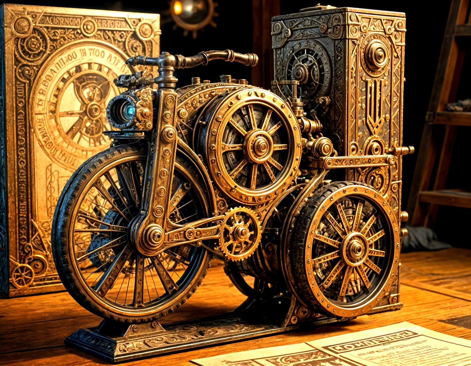 Steampunk Action Figure Box Featuring Inventor and Flying Bi...