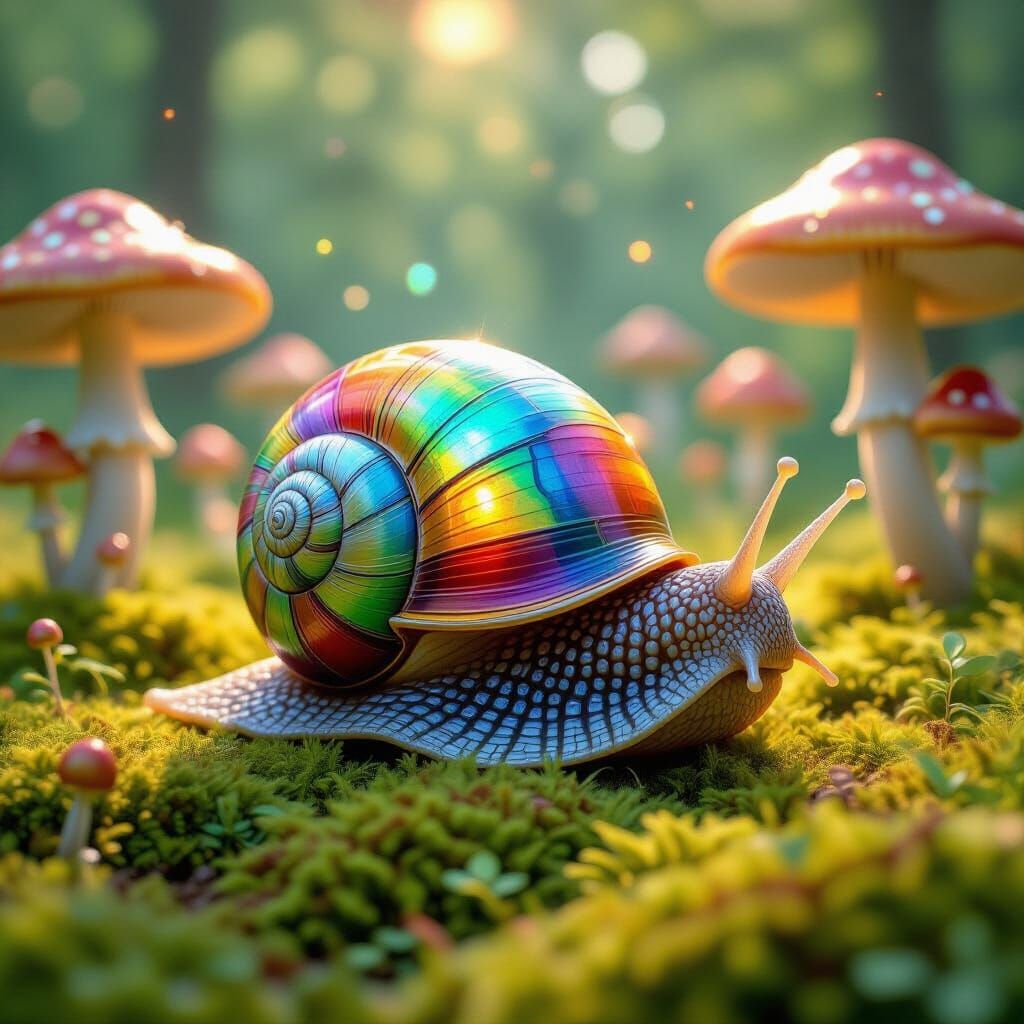 Giant Snail with Stained-Glass Shell in Ghibli Style