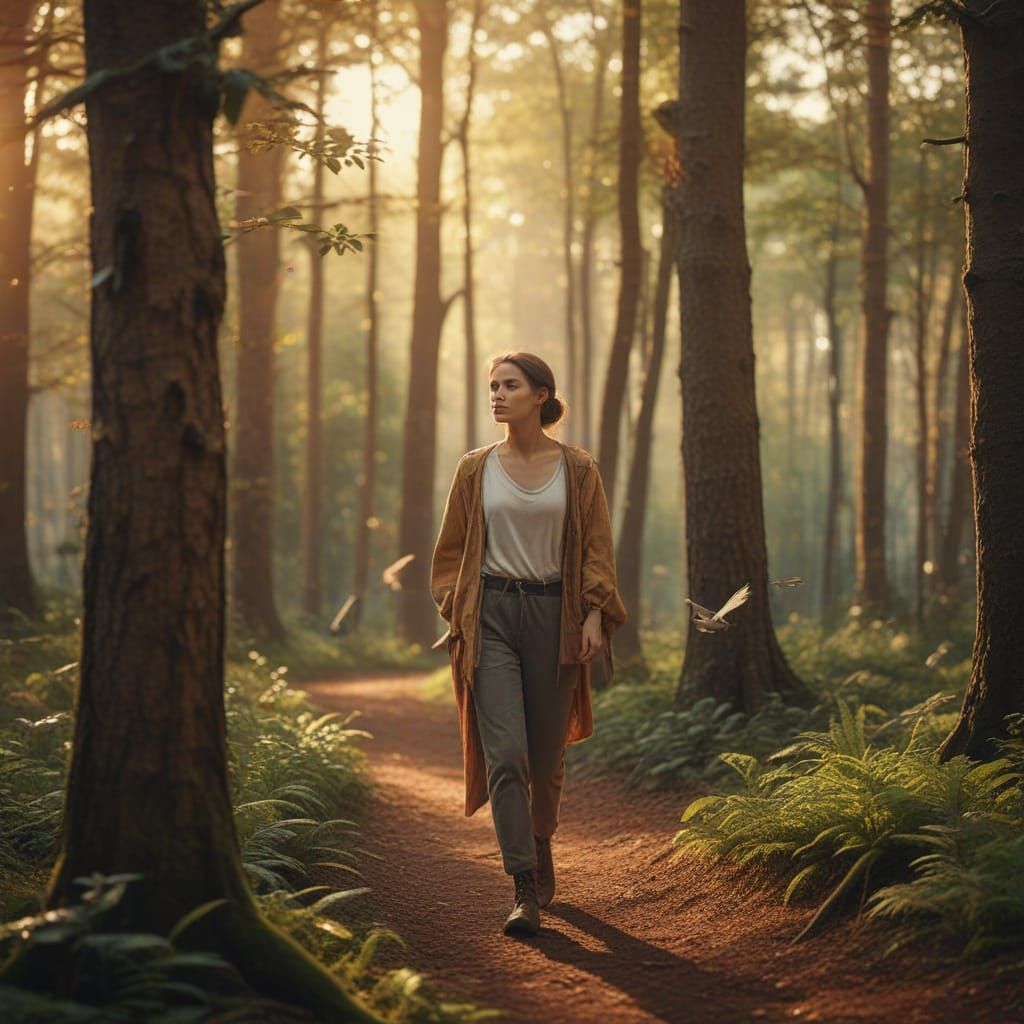 Woman in Forest: Hyperrealistic Concept Art