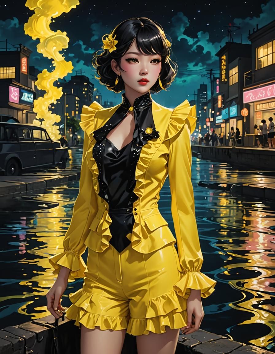 Bioluminescent Waves and 1930s Fashion in Anime Style