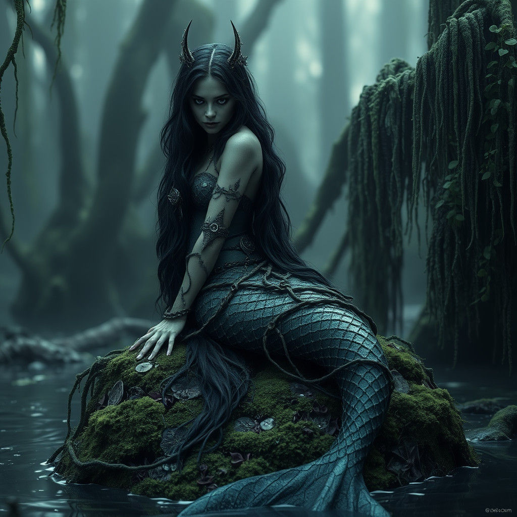 Dark Swamp Mermaid in Detailed Matte Painting