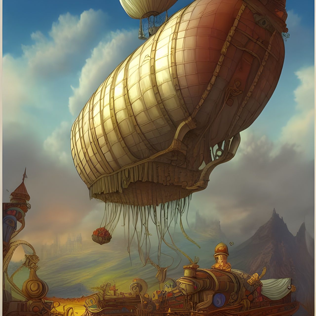 Fantasy Airship in Storybook Illustration Style