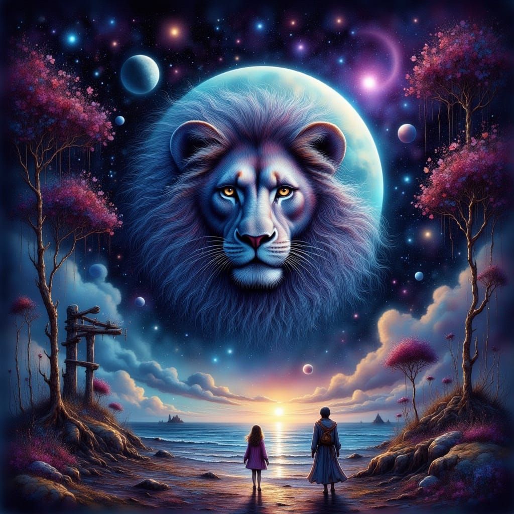 Magnificent Lion Gateway to the Stars in Fantasy Style