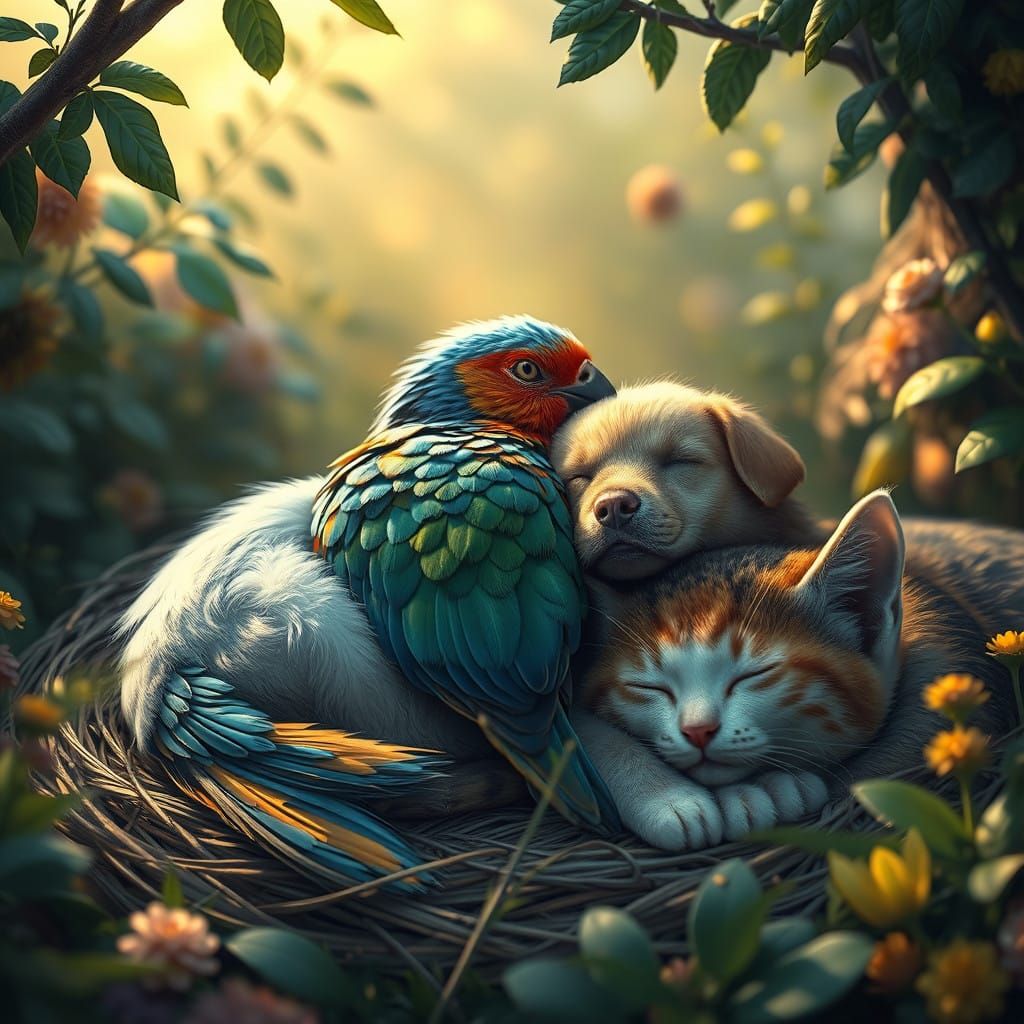 Whimsical Friends in a Dreamlike Sanctuary