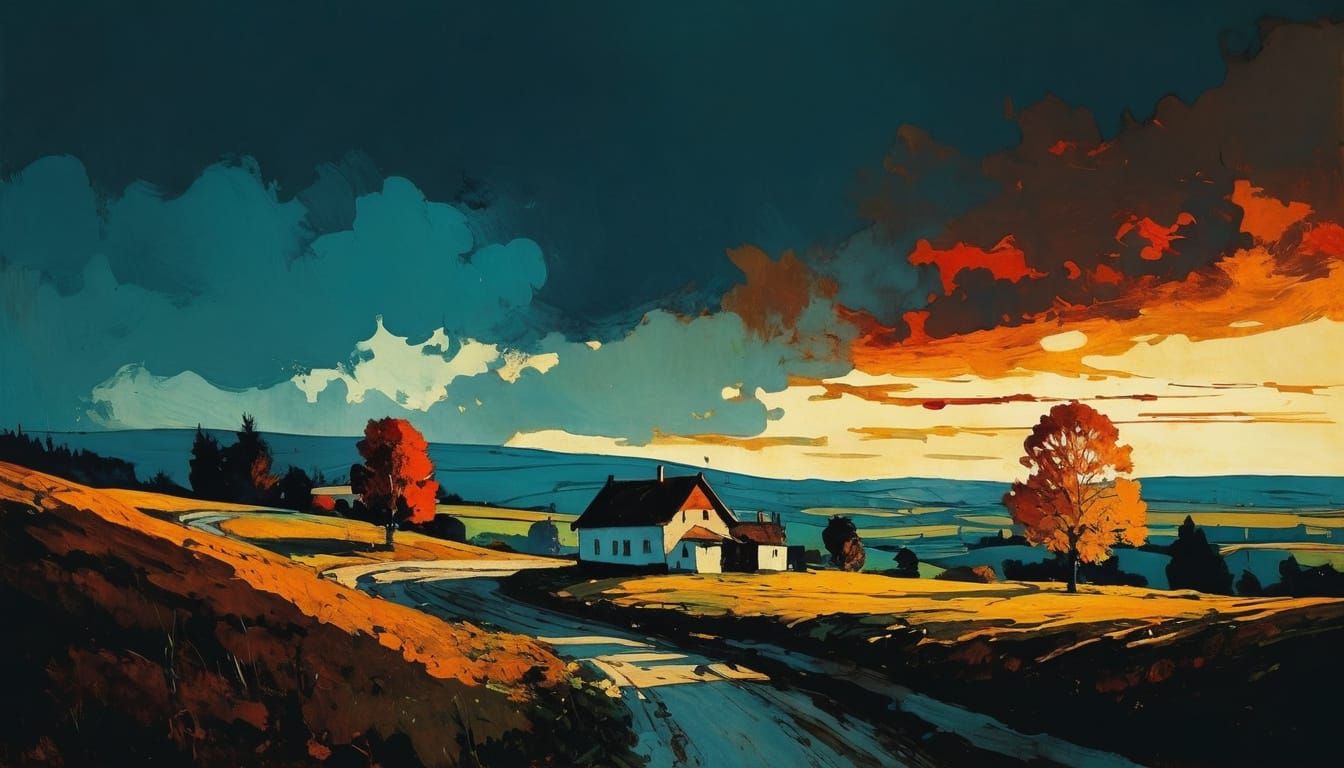 Autumn Landscape in Vibrant Grunge Style