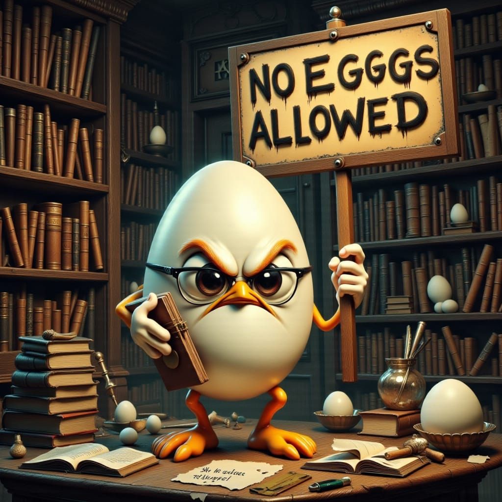 Angry Egg Protests in Library, Children's Book Style