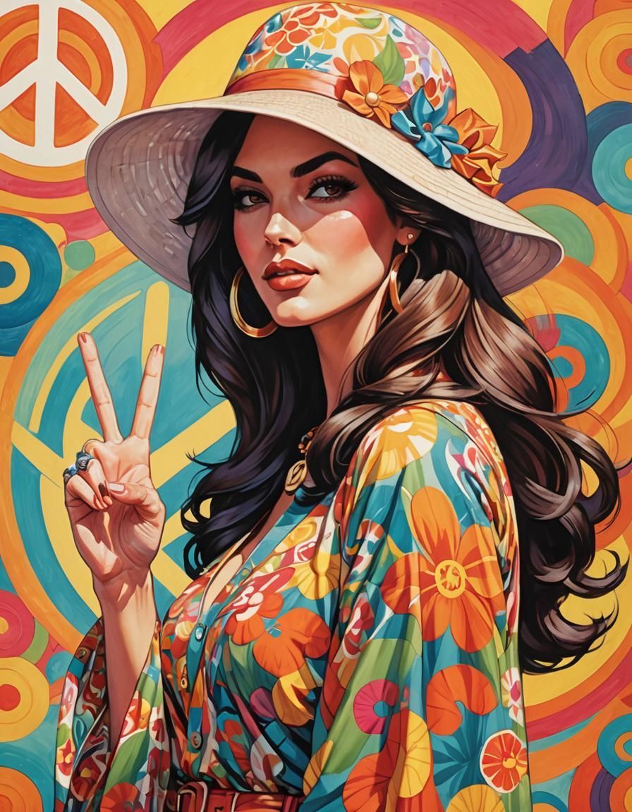 Groovy 1960s Woman in California, Comic Art