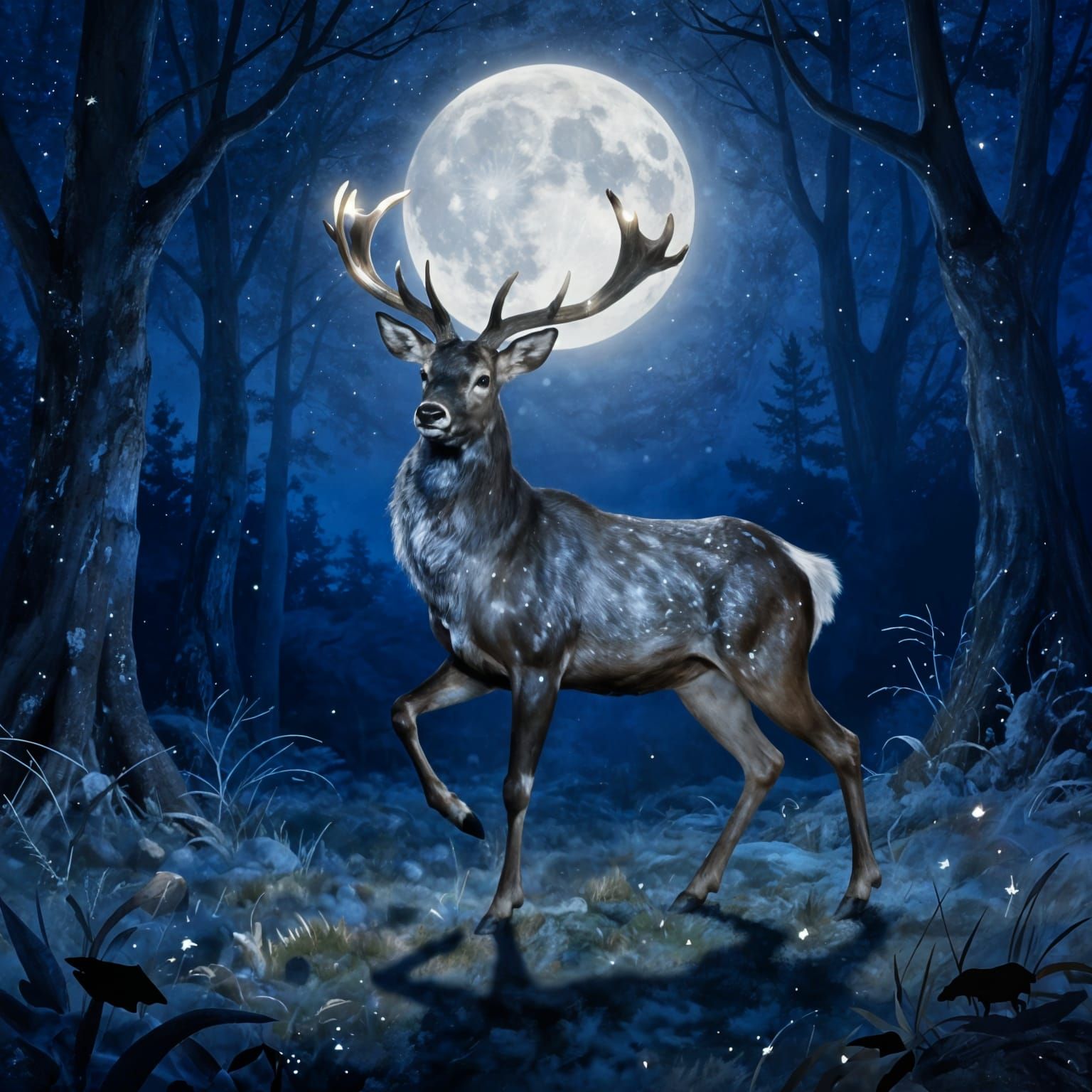 Buffalo-Deer Dancing by the Light of the Moon