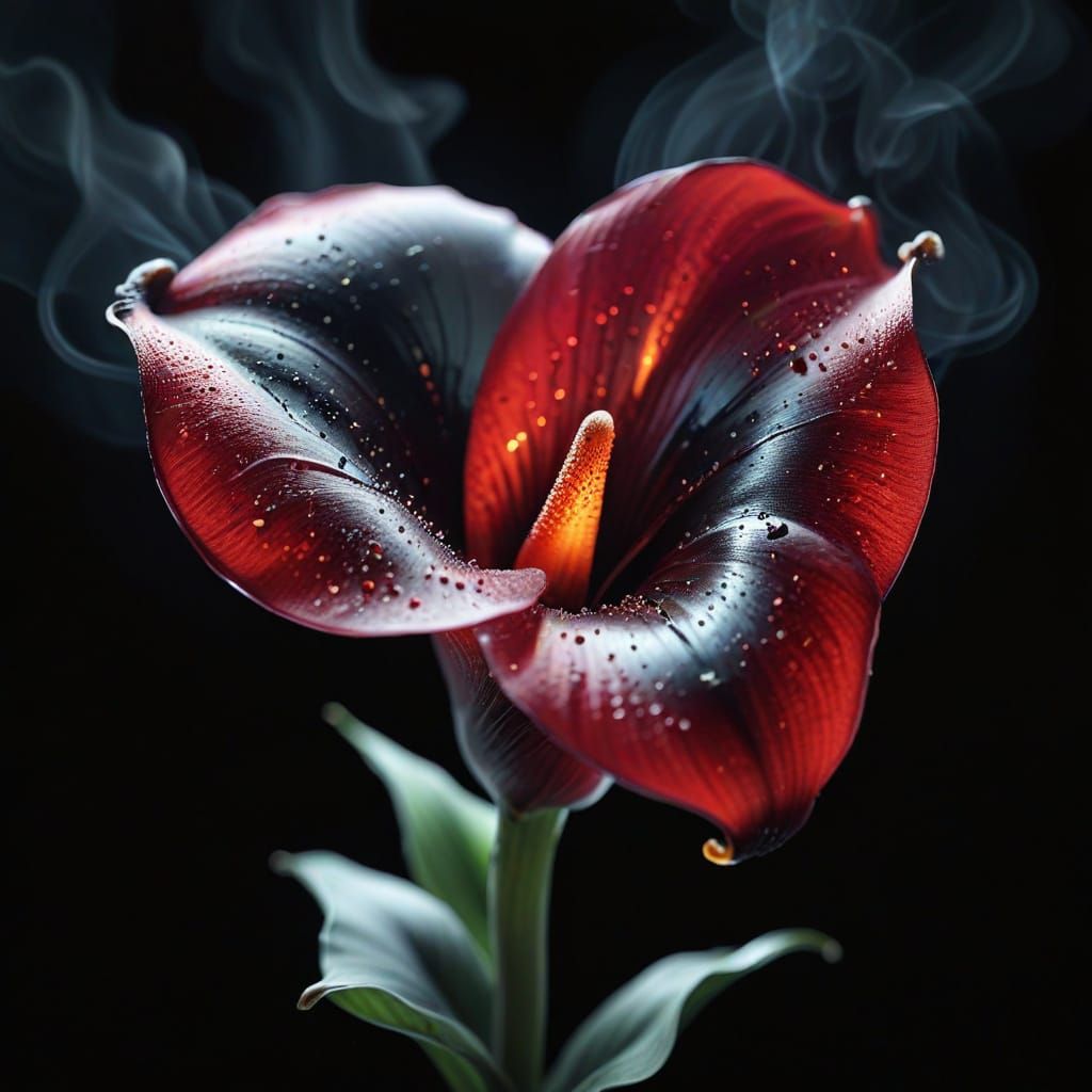 Sparkling Red Calla Lily on Black Background
